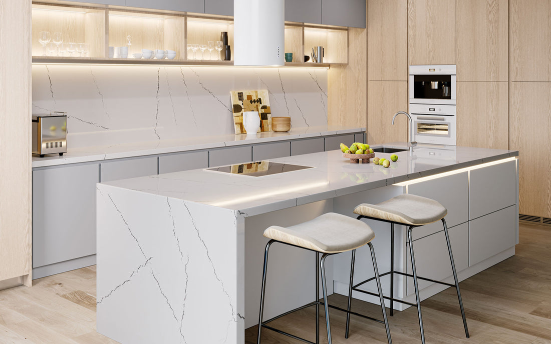 Image of a white Quartz countertop Stonestudios blog post